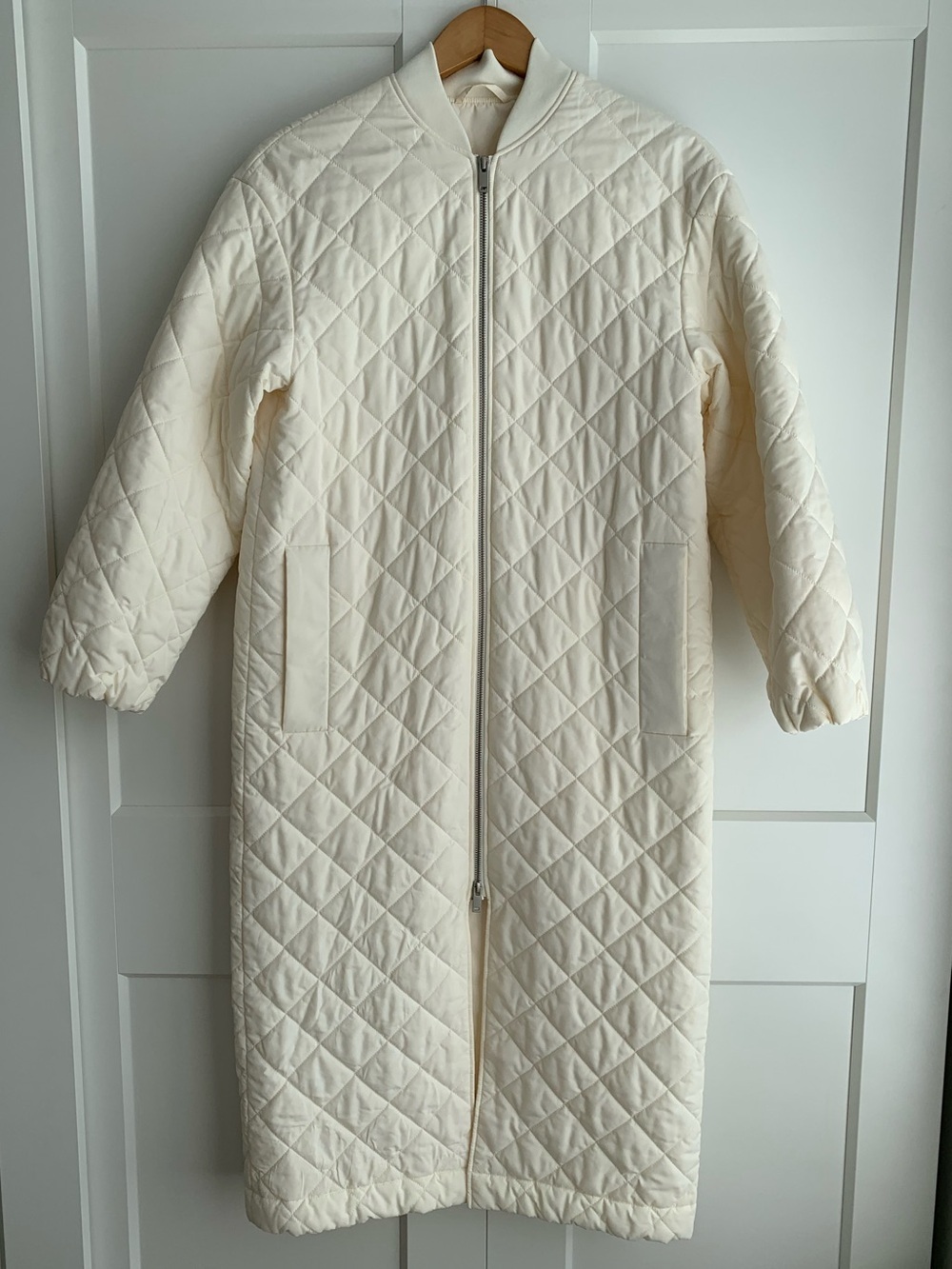 COS Longline Quilted Coat in white Women's size 2 - Picture 4 of 13